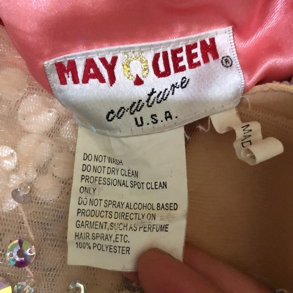 May Queen Prom Dress Size 2 Coral Pink Aurora Borealis Rhinestone Gown - Picture 9 of 9